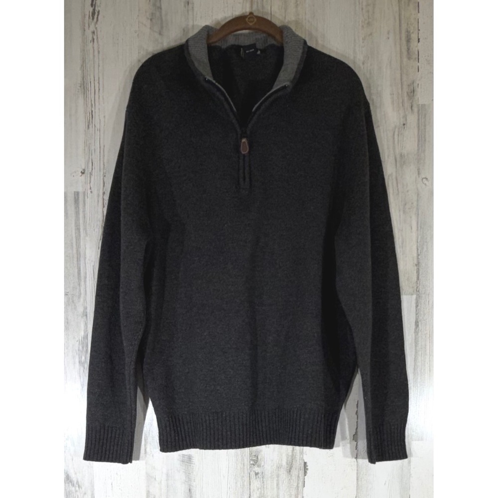 Jos. A. Bank Sweater Large Charcoal Gray Lambswool Blend Quarter Zip Pullover
